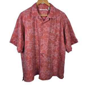 Linea Dome Mens XL Red Floral Stripe Short Sleeve Button‎ Up Shirt